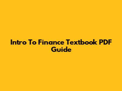 Intro To Finance Textbook PDF Guide